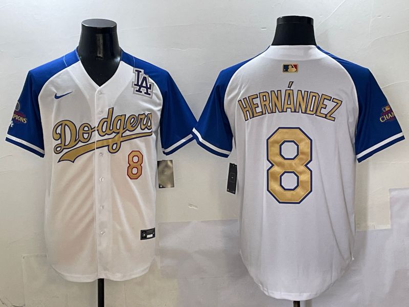 Men Los Angeles Dodgers #8 Hernandez White Blue Gold Game 2025 Nike MLB Jersey style 5->houston astros->MLB Jersey